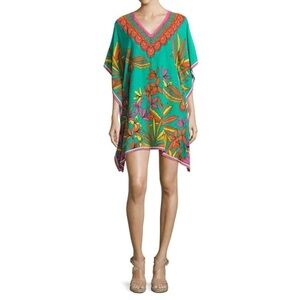 Trina Turk Silk Theodora Caftan Tunic Dress Boho Beach Summer Top Size M/L